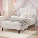 VECELO Twin Size Bed Frame with Upholstered Headboard, Velvet Platform Bedframe Mattress Foundation, Strong Wood Slat Support, No Box Spring Needed,White