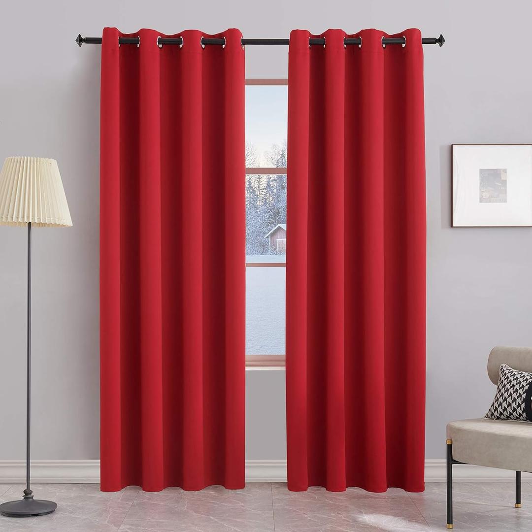 99% Blackout Curtains & Drapes Panels 84 Inches Darkening Curtains - Thermal Insulated Curtain for Bedroom-Red 84 Inches Long Grommet Window Curtain 2 Panels Set,W 52" x L 84"