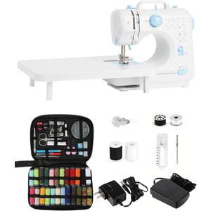 Sewing Machine for Beginners - Portable Electric Hand Mini Sewing Machine with Extension Table 12 Built-In Stitches with 2 Speed Foot Pedal Small Handheld Maquina de Coser Blue