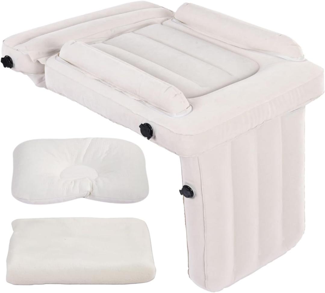 Luxury Toddler Airplane Bed  Travel Bed Seat Extender for Kids with Carry Bag, Air Pump, Pillow & Blanket  Portable Toddler Air Mattress, Travel Essentials for Airplane Seats (Beige)