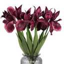 Fqueelvys Iris Flowers Artificial Real Touch Flowers 6 PCS 18.9 In Long Stems Artificial Iris for Decoration for Wedding Bridal Home Kitchen Party(Burgundy)