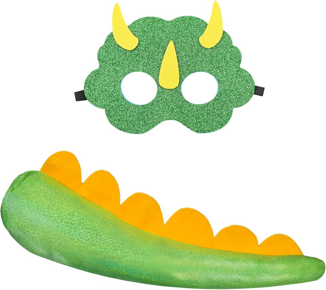 iROLEWIN Dragon Costume Dinosaur-Tail for Kids Triceratops Mask Toddler Dino Dress-Up Christmas Birthday Gifts Boys Girls 3+ (Green-1)