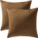 DEZENE Throw Pillow Cases 24x24 Golden Brown: 2 Pack Cozy Soft Velvet Square Decorative Pillow Covers for Farmhouse Home Decor
