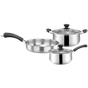 3pcsset Stainless Steel Cookware Set Flat Bottom Frying Pan Soup Pot Milk Pot Kit Induction Cooker Cooking Pan for Home Kitchen (2)