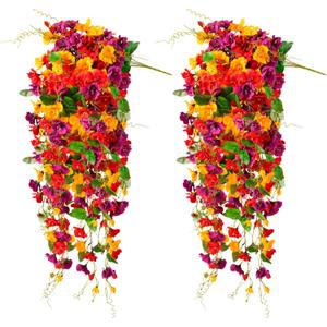 Artificial Flowers for Outdoors Faux Hibiscus Flowers 2 Pack UV Resistant Fake Hanging Plants with Silk Leaves Flexible Vines for Patio Front Door Porch Planter Home Indoor Summer Fall Decor