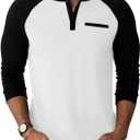 Runcati Mens Henley Shirts Raglan Long Sleeve Casual T-Shirts Color Block Button Shirt Vintage Tops with Pocket (XX-Large)