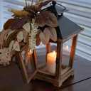Fall Lantern Decoration, Large Wooden Hurricane Candle Lantern Decorated with Autumn Wheat Leaves, Fall Decor for Home, 14" Tall