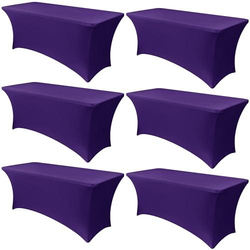 Obstal ,5 Pack Stretch Spandex Table Covers for 6 Foot Tables - 6 FT Universal Rectangular Fitted Tablecloth Protector for Wedding, Banquet, Party (Dark Purple, 72 L x 30 W x 30 H Inches)