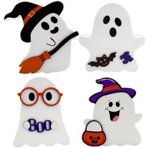 Cute Halloween Decorations Indoor - Ghost Decor, 4 PCS Wooden Ghost Halloween Signs for Table, Office Desk, Fireplace Mantle