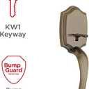 Kwikset Belleview Front Door Lock Handle and Deadbolt Set, Entry Handleset Exterior with Interior Door Knob, Antique Brass, Pick Resistant SmartKey Rekey Deadbolt Security
