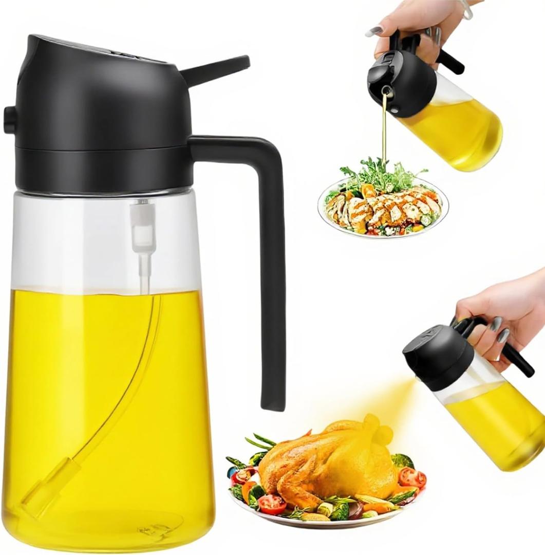 Aovdy 16oz/ 470ml Glass Olive Oil Sprayer for Cooking - 2 in 1 Olive Oil Dispenser Bottle Spray and Pour for Kitchen Gadgets Cooking Air Fryer Salad BBQ (Black)