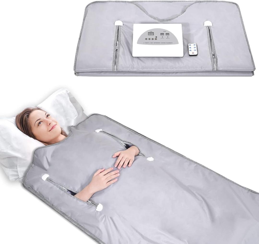 Infrared Sauna Blanket for Fitness and Detox Anti Aging, Length 71" with Remote Control, 2 Zone Temperature Control, Quick Sweating Professional Body Sculpting Home Sauna