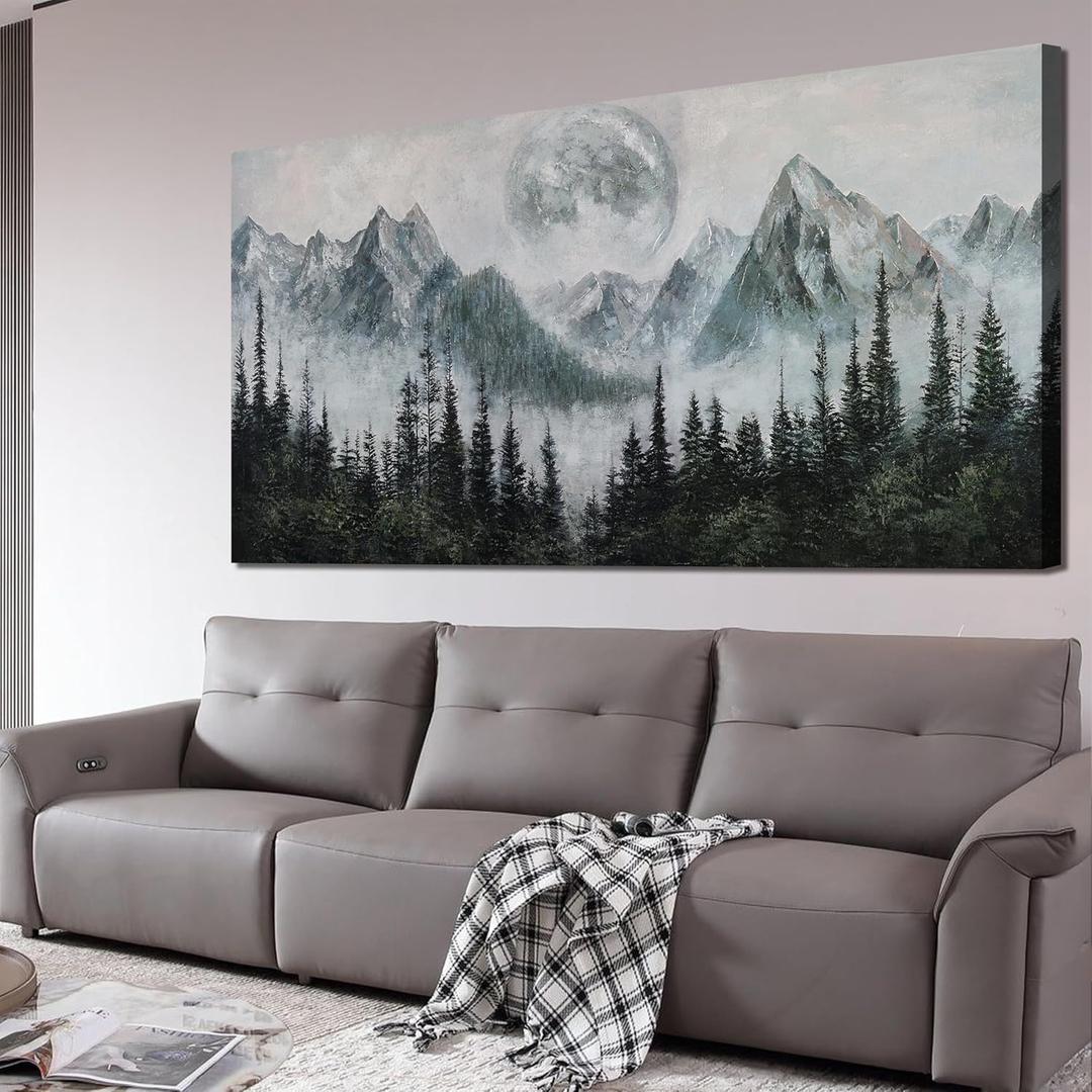 Canvas Wall Art Decor Black and White Wall Art Decor Art Work for Wall Decor Foggy Forest Wall Decorations Large Mountain Wall Art for Living Room Art Work for Home Ofiice Bedroom Decor 29 "x 58"