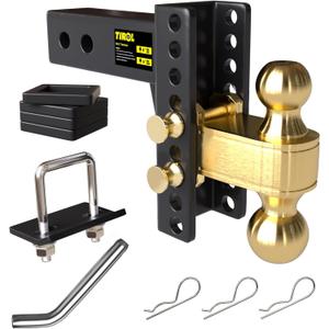 TIROL 2.5" Trailer Hitch, 2.5 inch Receiver Hitch, 2 5/16 Ball Hitch, 6 in Drop/Rise, Max 25000 LBS, Heavy Duty Adjustable Hitches for Truck, Camper, Boat, RVs, Class 4, 5