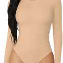 MANGOPOP Round Neck Long Sleeve Short Sleeve Bodysuits for Women Basic Body Suit Shirts Tops S