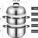MANO Steamer Pot for Cooking 12.6 inch Steam Pots with Lid 2-tier Stainless Steel Steaming Pot Multipurpose Cookware with Handle for Vegetable, Dumpling, Stock, Sauce, Food