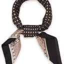 27.5" Fashion Satin Scarf - Super Soft Head Bandanas Silk Like, Medium Square Asthetic Handbag Scarf Versatile Neckerchief for Women (Black-Plaid)