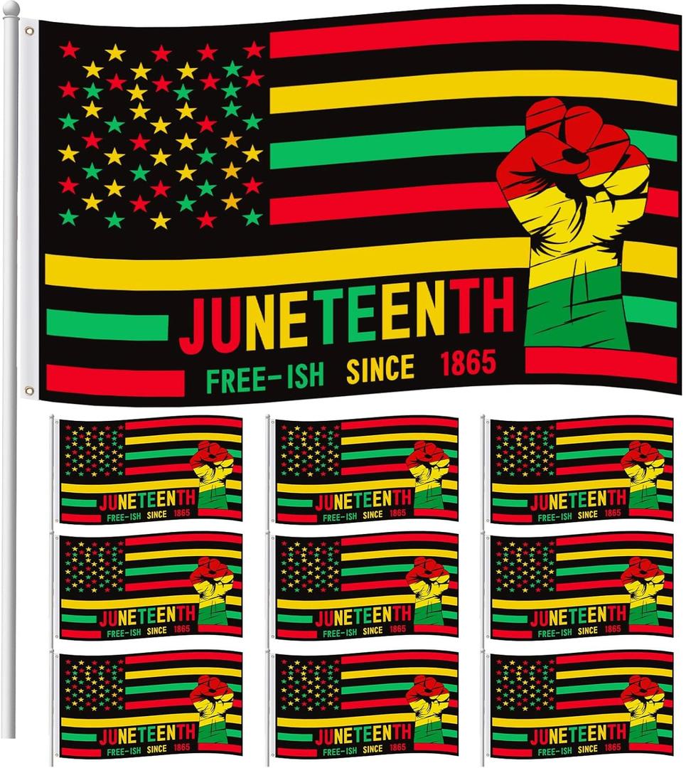 9 Pcs 3x5 ft Juneteenth Flag African American Independence Day Garden Flag June 19th 1865 Juneteenth Decorations for Emancipation Black Freedom Celebration Yard Outdoor Decor