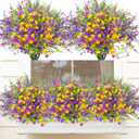 Artificial Spring Flowers Outdoor UV Resistant 12Pcs Faux Outdoor Flowers Fake Plastic Outdoor Plant for Hanging Planter Porch Window Home Wedding Decor, Multiple Color
