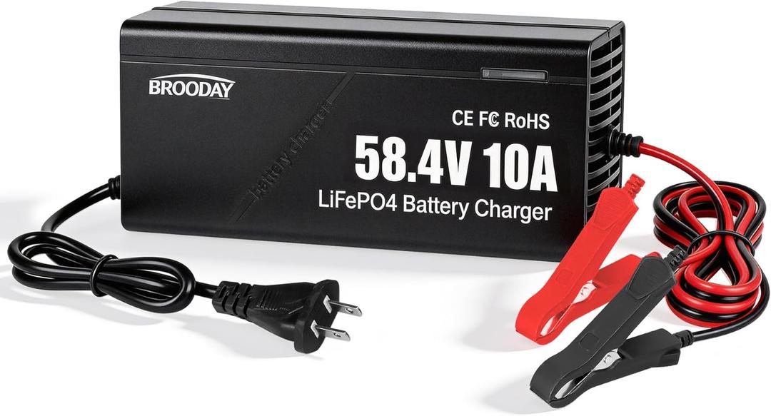 48V 10A LiFePO4 Battery Charger, 58.4V Lithium Battery Charger, Fast Charging, Over-Current and Over-Voltage Protection for 48V Lithium Iron Phosphate Batteries