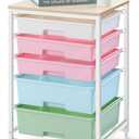 Utility Cart with 5 Drawers,Storage Drawer Cart with Wooden Tabletop and Lockable Wheels,Craft Storage Trolley Cart,5-Tier Rolling Utility Cart on Wheels,Rainbow