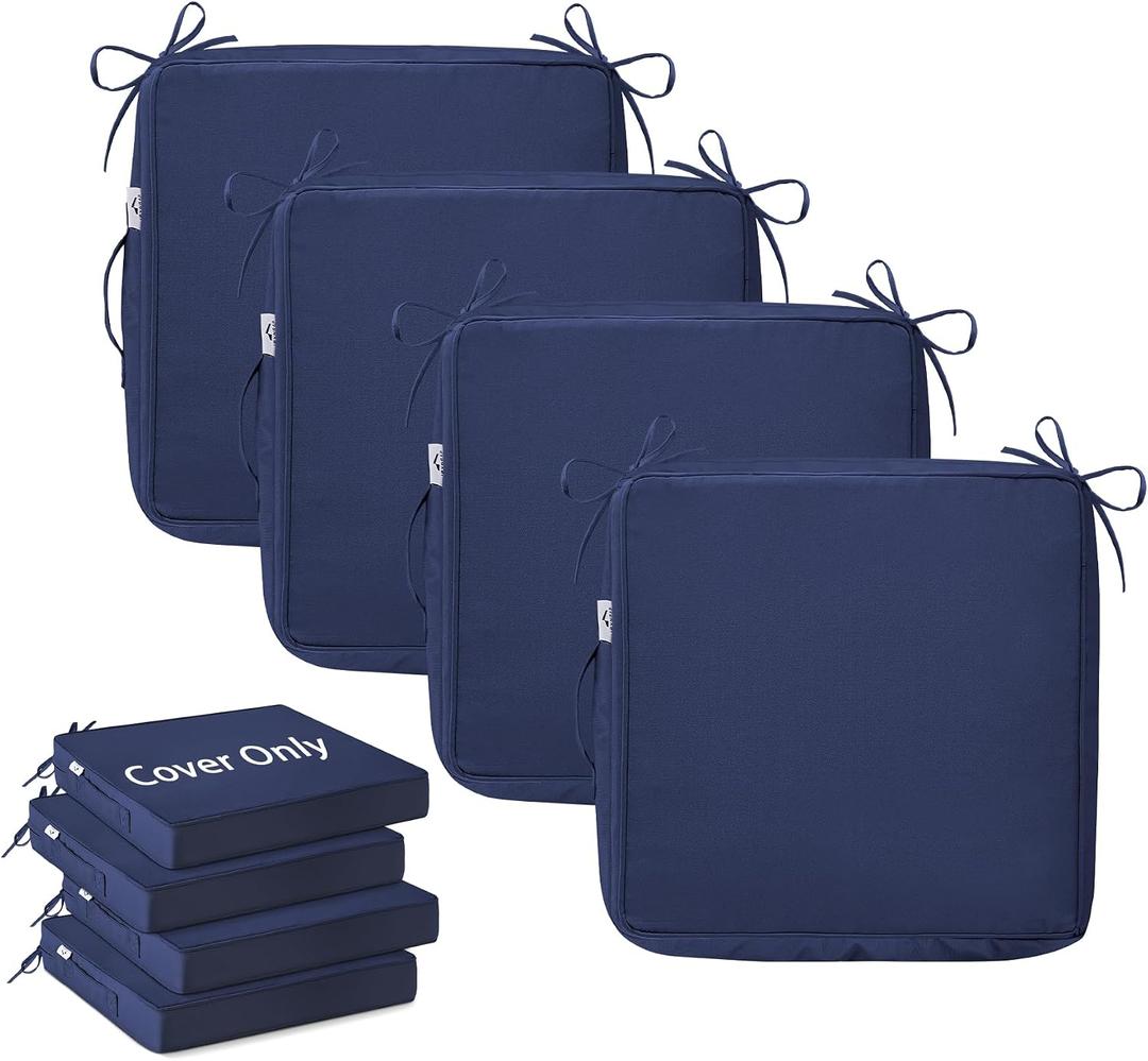 IPYNBAP 19x19x3 Inch Outdoor Chair Cushion Cover Set of 4, Water-Resistant & Fade-Resistant Patio Seat Cushion Cover, Replacement Cushion Covers for Chairs with Handle and Ties, 4 Pack, Navy Blue