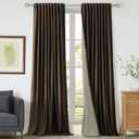 PRIMROSE Full Blackout Brown Velvet Curtains 102 inch Long for Living Room,2 Panles Liner Rod Pocket Back Tab Thermal Window Curtains Room Darkening Heavy Curtain Drapes for Bedroom