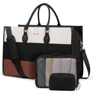 LOVEVOOK Weekender Bags for Women, Large Travel Tote Bags Capacity Dual Material All-In-One Travel Duffle Carry On Bag with Laptop Compartment, Wet/Dry Separation for Overnight/Gym 1 Shoe Organizer (Medium, Black)