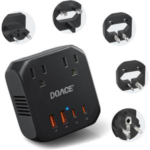 DOACE 220V to 110V Voltage Converter US to Europe, 2000W Travel Voltage Converter for Hair Dryer Straightener Curling Iron,10A Power Adapter with PD20W 2USB and UK/EU/AU Plugs, Black