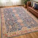 Goideal Washable Rug 4x6, Vintage Area Rugs Non Slip, Indoor Low Pile Carpet with Rubber Backing for Living Room Kitchen Bathroom Entryway Office Bedroom, Navy Blue & Orange