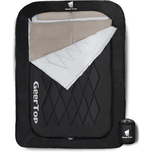 GEERTOP Comfort Doublewide Sleeping Bag with Blanket Queen Size Two Person Sleeping Bag for Adults, Couples & Family Camping, Black 