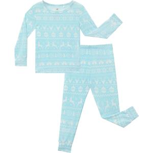 Bamboo Viscose Pajamas Toddler Boys Girls, Snug Fit Long Sleeve Top and Pants Kids Pjs (2T, Blue Christmas)