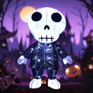 Halloween Decorations Outside Lighted Skeleton - HOYECHI Outdoor Halloween Decor Cute Skeleton Elf 2FT, Light Up Skeleton with 50 LED Lights, Ground Stakes, for Front Yard Porch Gardens Party