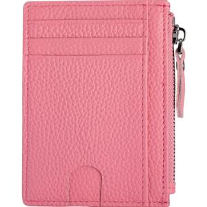 Slim Wallet for Women Small Leather RFID Blocking Credit Card Holder Minimalist Front Pocket Wallet with Coin Purses & Pouches,Rose Pink
