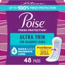 Poise Ultra Thin Incontinence Pads & Postpartum Pads for Bladder Leaks, 4 Drop Moderate Absorbency, Long Length, 48 Count, Packaging May Vary (LONG/NON-WINGED)