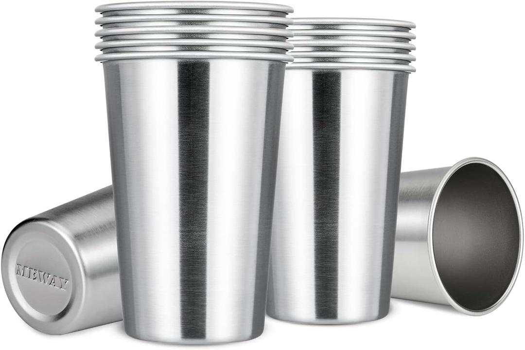 MEWAY Premium Stainless Steel Cups 16 oz Pint Cup Tumbler (12 Pack) - Premium Metal Cups - Stackable Durable CupChilling Beer Glasses, for Travel, Outdoor, Camping, Everyday