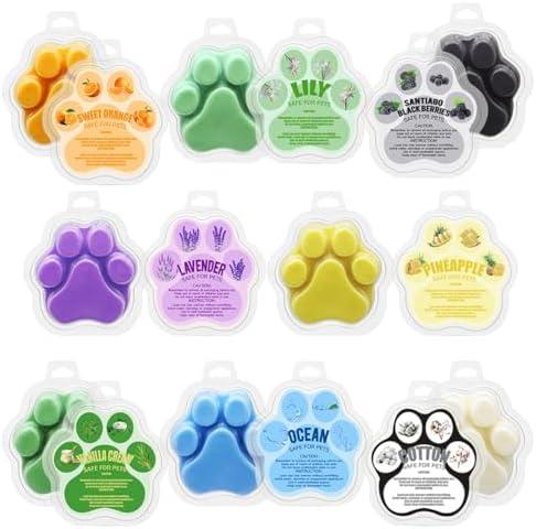 8 Pack Scented Wax Melts, Natural Soy Wax Assorted Colored Paw Shaped Tarts - Lavender, Pineapple, Sweet Orange, Cotton, Ocean, Lily, Vanilla&Cream and Blackberry Fragrances for Home