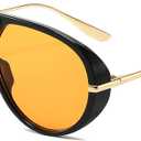 PORADAY Oversized Aviator Sunglasses for Women Men Retro Large Frame Shield Sun Glasses Trendy Vintage Shades(Black/Orange)