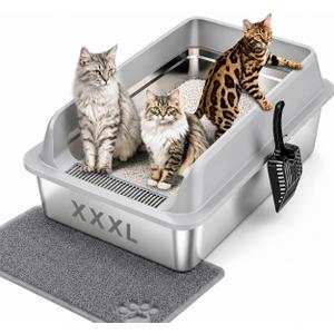 KalraMay XXXL Extra Large Stainless Steel Litter Box, Cool Gray