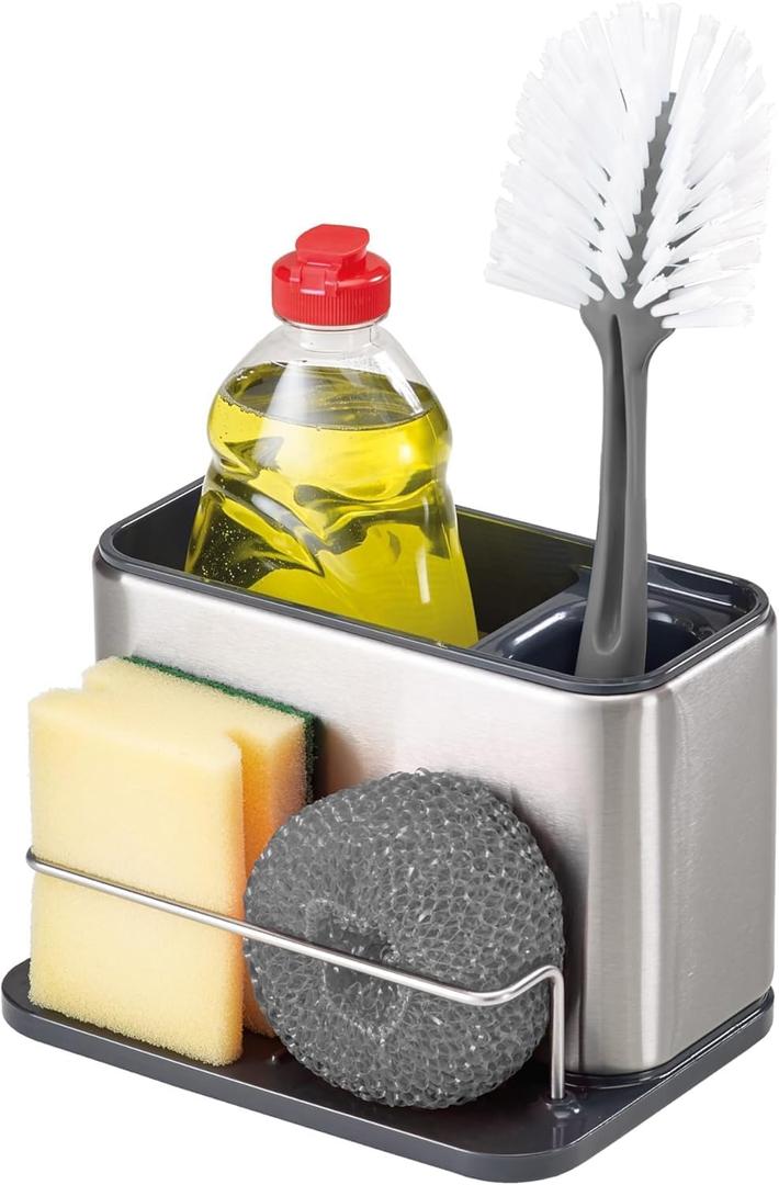 Joseph Joseph Surface Sink Caddy Stainless Steel Sponge Holder Organizer for Kitchen, Large, Grey (Gray)