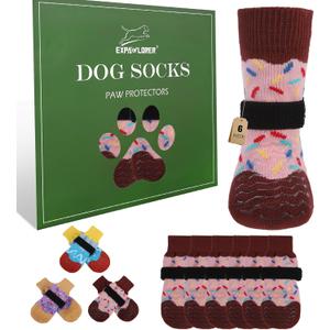 EXPAWLORER Anti Slip Dog Socks for Prevent Licking Paws & Hardwood Floor, Pink, X-Large (6 Pack)