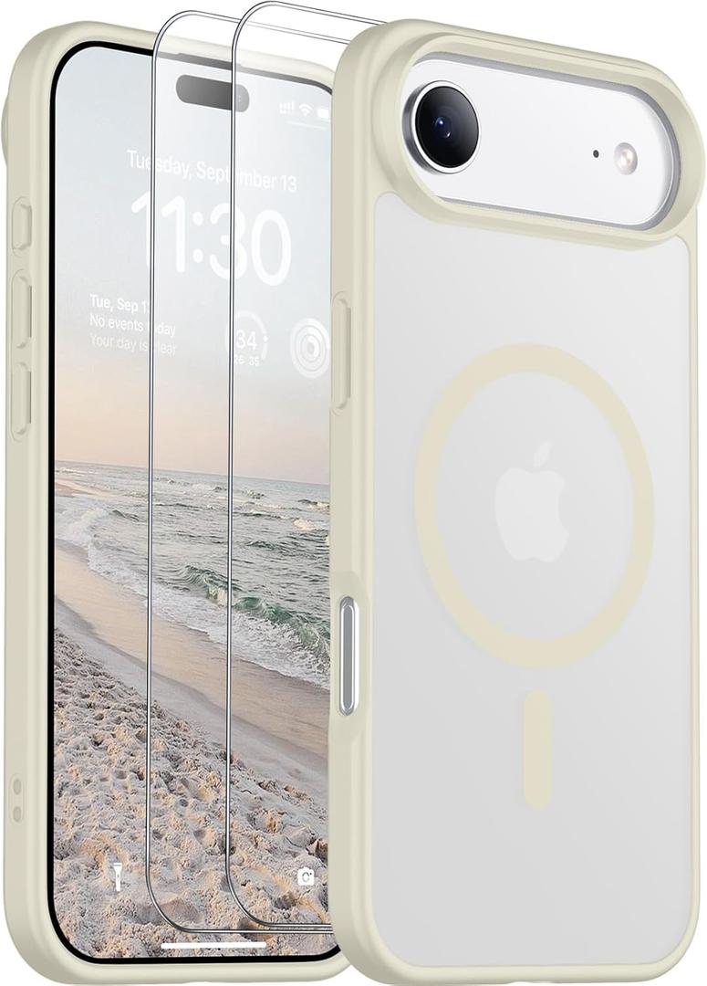 SPIDERCASE for iPhone Air Case, Magnetic Translucent Matte Case with 2PCS Tempered Glass Screen Protector Slim Phone Case for iPhone Air 6.5'', Antique White