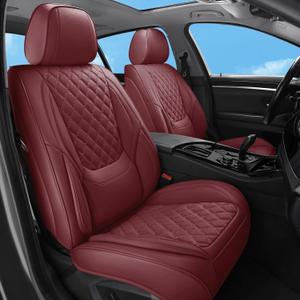 Car Seat Covers Full Set Burgundy, Luxury Faux Leather Waterproof Women Non-Slip Seat Protector Universal Fit for Most Cars SUVs Trucks Pick-ups Car Accessories Interior (Red-Full Set)