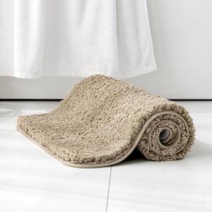MIULEE Extra Thick Non Slip Bathroom Rug Shaggy Soft Bath Mat Plush Microfiber Absorbent Water for Shower Tub Machine Washable (Tan, 16x24 Inches)