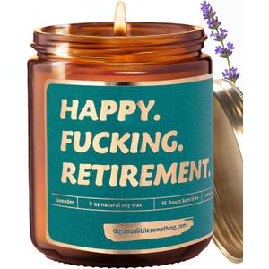 Retirement Gifts for Women Men - Happy Retirement Lavender Vanilla Soy Wax Scented Candle - Funny 2026 Newly Retired Gift for Woman | Farewell Party Gag Gift Idea for Coworkers, Boss, Retiring Friends