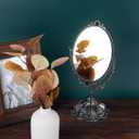 Feyarl Small Metal Vintage Makeup Mirror Floral Tabletop Oval Vanity Swivel Double Sided Mirror with Stand Elegant Decorative for Dressing Room Bedroom (Bronze)