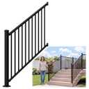 Egadis 42 in. H x 5 ft. W Porch and Deck Railing Kit with 1 Post, Cuttable Black Textured Powder-Coated Modular Aluminum Stair Railingfor Deck Porch Patio Balcony Steps (1 Post, 1 Panel)