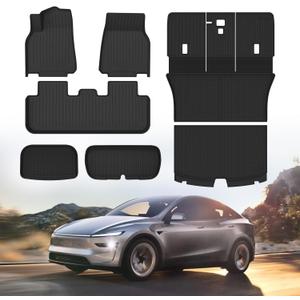 Floor Mat for 2025-2026 New Model Y Juniper 7PCS Full Set Floor Mats with Front Rear Cargo Liner & Second Row Seat Back Mats & Anti-Scratch Rear Bumper Guard Mats Interior Accessories