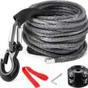 Synthetic Winch Rope Kit 3/8 x 50 ft Winch Line with 13,348 Pounds Bearing Load, 3/8 Forged Hook with Protecting Sleeve Rubber Stopper Safety Pull Strap Cable Replace Kit for ATV UTV Vehicle