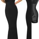 Popilush Bodycon Dresses for Women Shapewear Tummy Control Maxi Dress Built in Bra Spaghetti Strap Formal Party Summer (Black, L)
